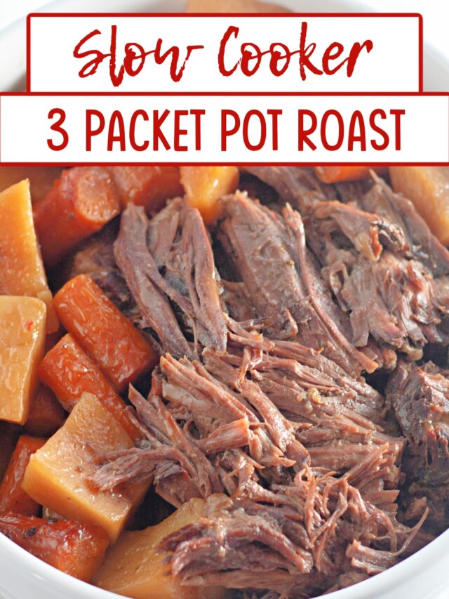 bowl full of pot roast, potatoes and carrots on a counter.