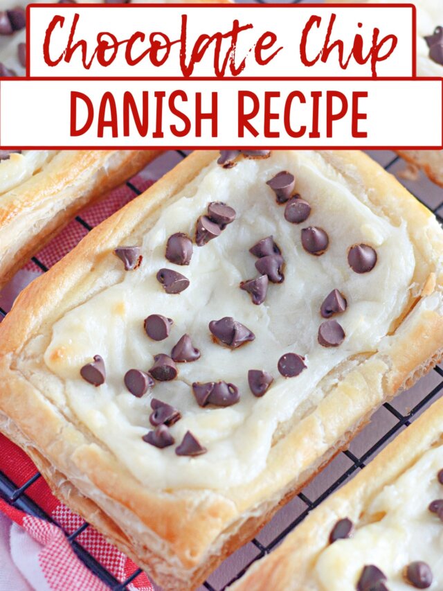 baked chocolate chip danishes on a cooling rack.