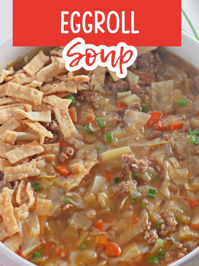 large bowl filled with wonton soup and garnished with tortilla strips.