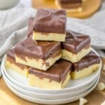 six pieces of boston creme fudge on small plates.