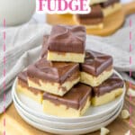 six pieces of boston creme fudge on small plates.