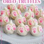 bunny butt oreo truffles on a cake plate.