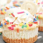 mini dunkaroo cheesecakes on a piece of marble.