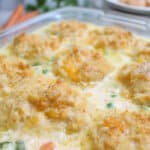 seafood casserole in a baking dish.