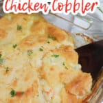 scoop of veggie being removed from the tiktok chicken cobbler.