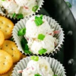 dried beef cheese ball in a paper cupcake liner