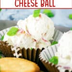 dried beef cheese ball in a paper cupcake liner