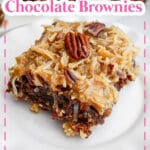 german chocolate brownie on a plate.