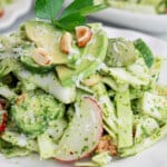 plates filled with green goddess salad dressing