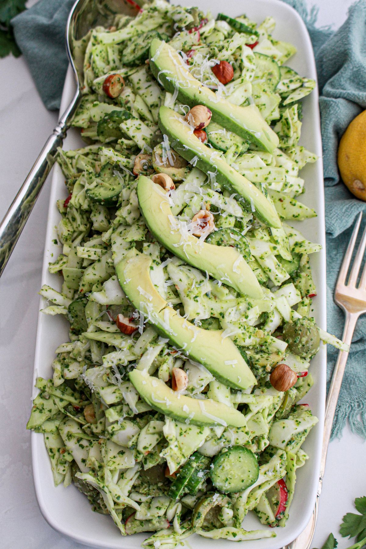 green goddess salad on a serving platter.