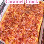 maple bacon caramel crack cooling in a parchment paper lined baking dish.