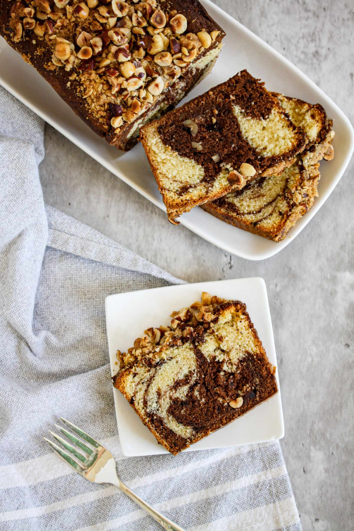 slice of nutella swirl bread on a small plate.