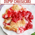 plate full of strawberry dump cheesecake.