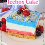 slice of berry icebox cake on a small plate.