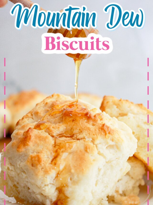 honey being drizzled over the top of mountain biscuits.