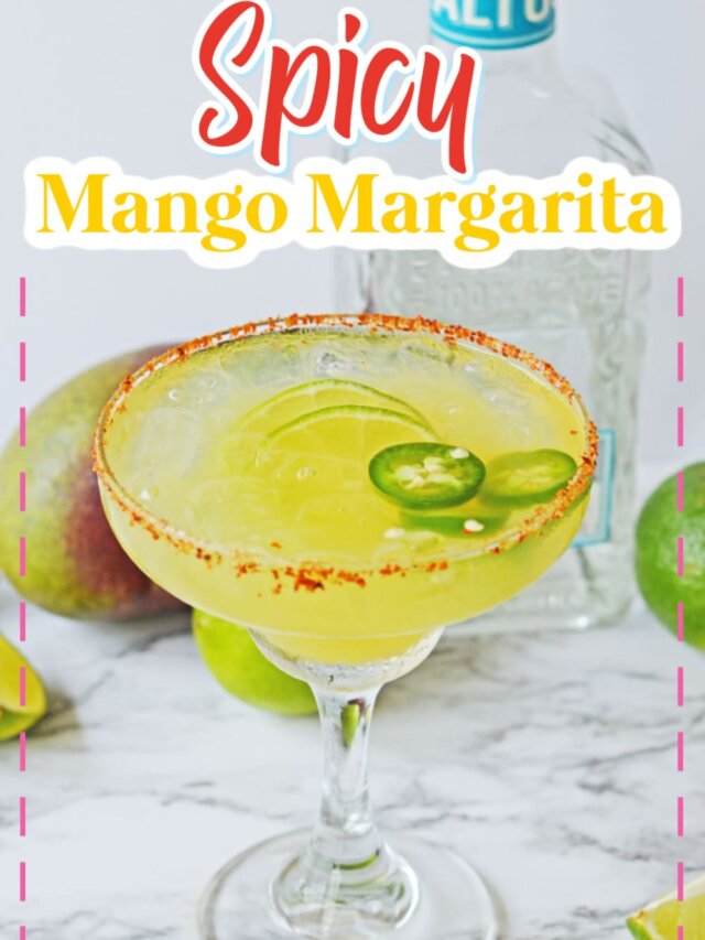 spicy mango margarita on a counter.