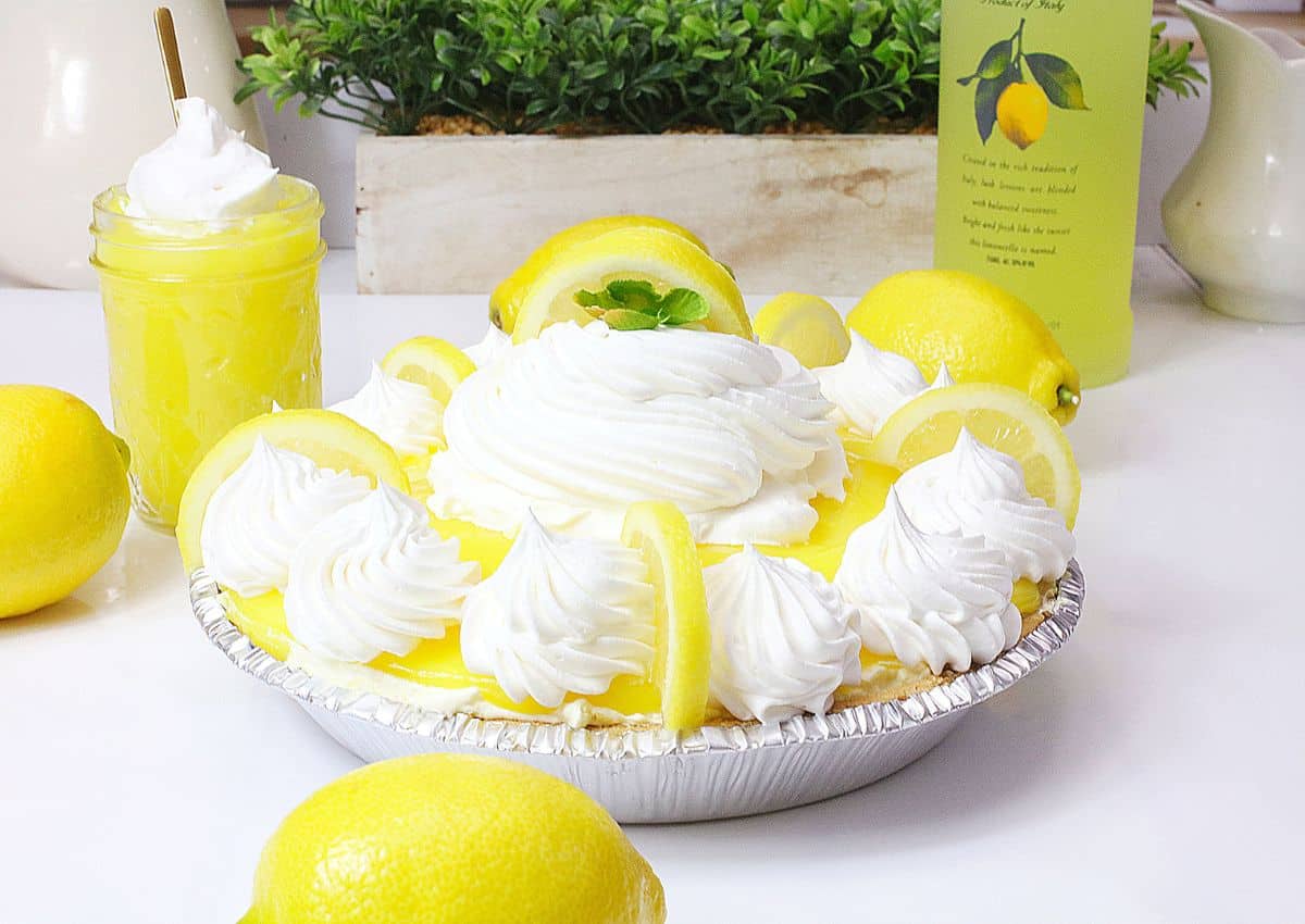 finished limoncello pie on a counter.