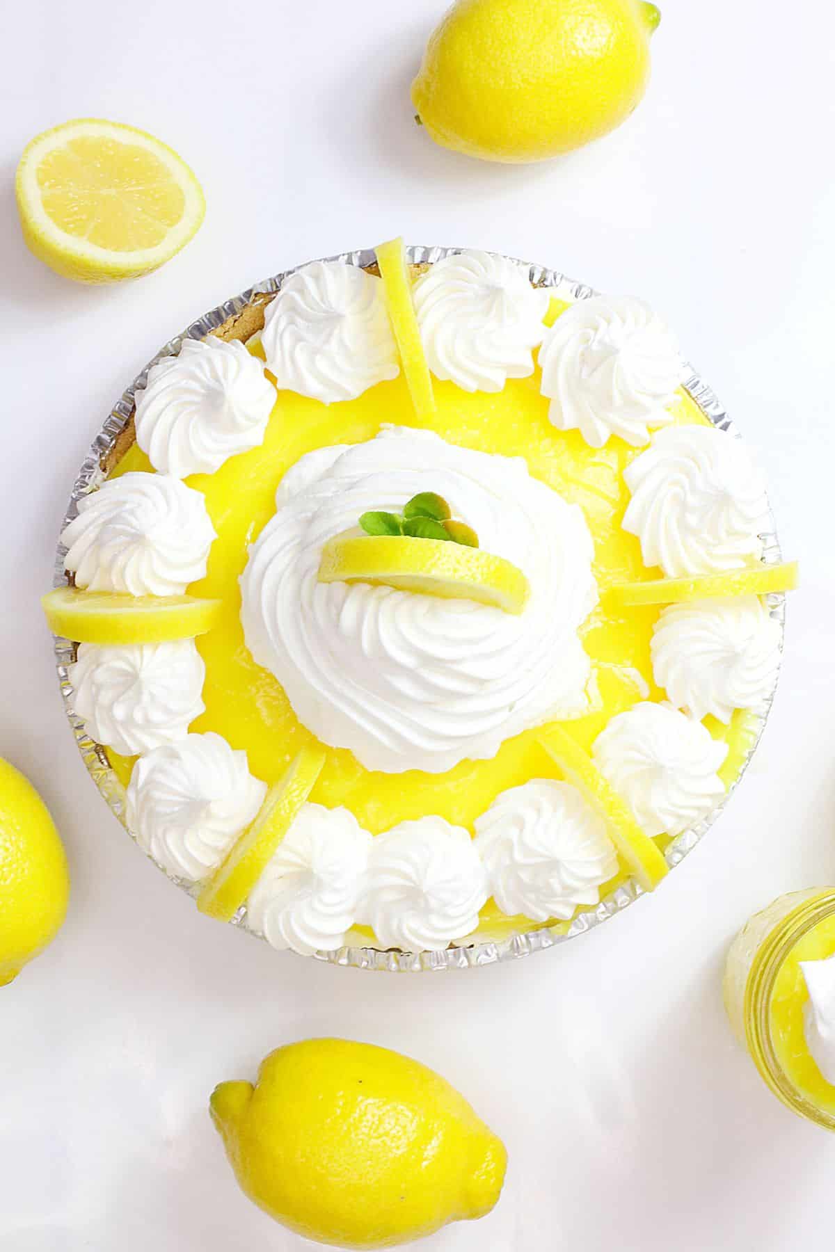 finished limoncello pie on a counter.