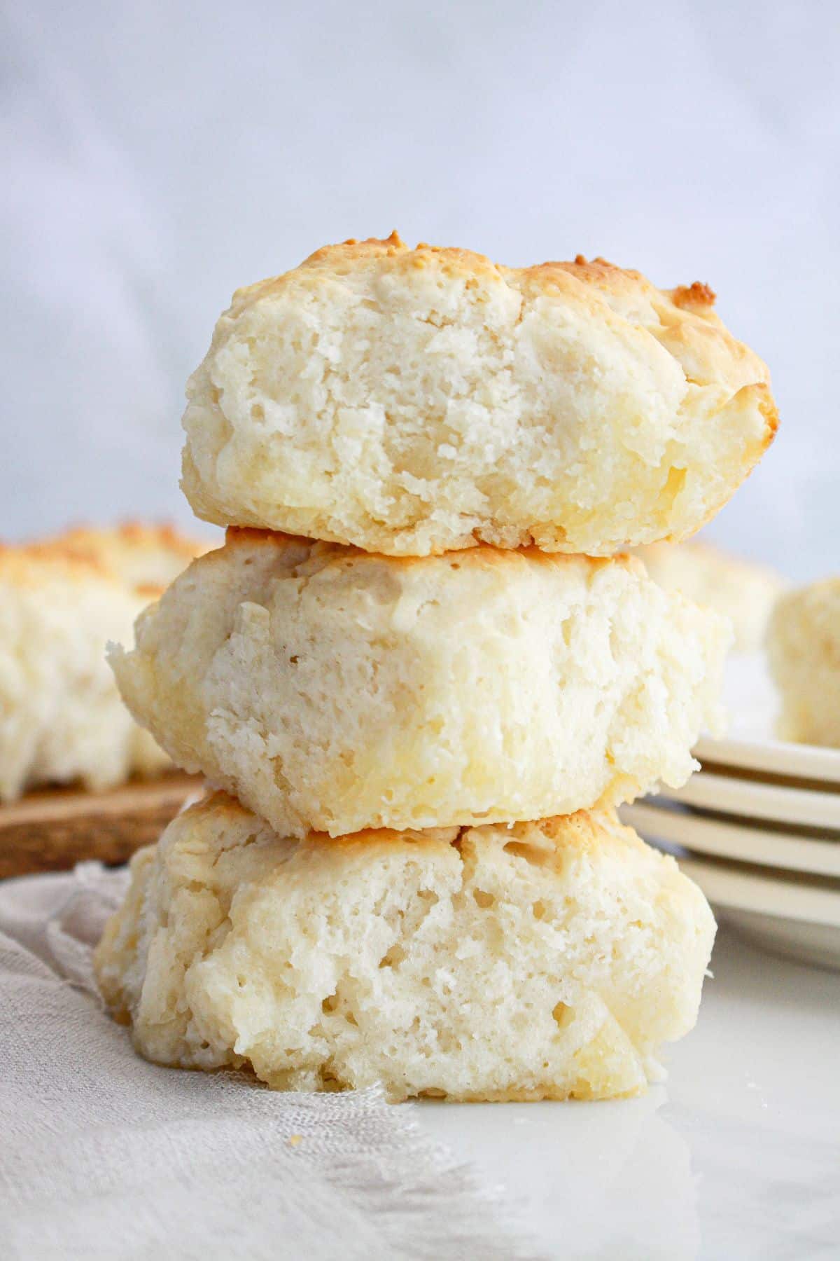 three mountain dew biscuits stacked on top of each other.