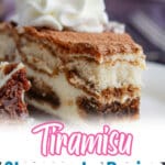 slice of tiramisu cheesecake on a small plate.