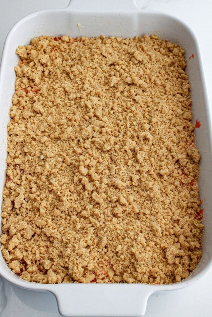 streusel topping on top of a baking dish.