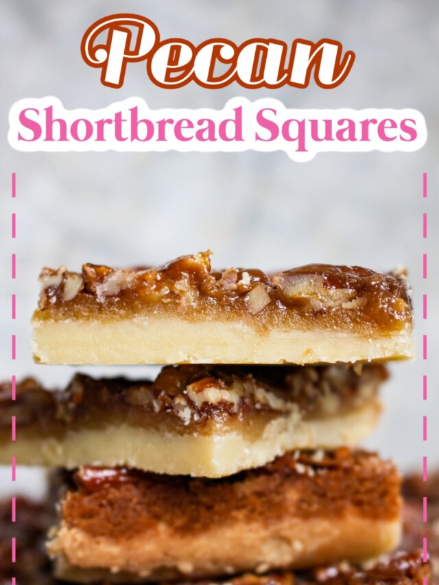 pecan shortbread cookies stacked on a plate.