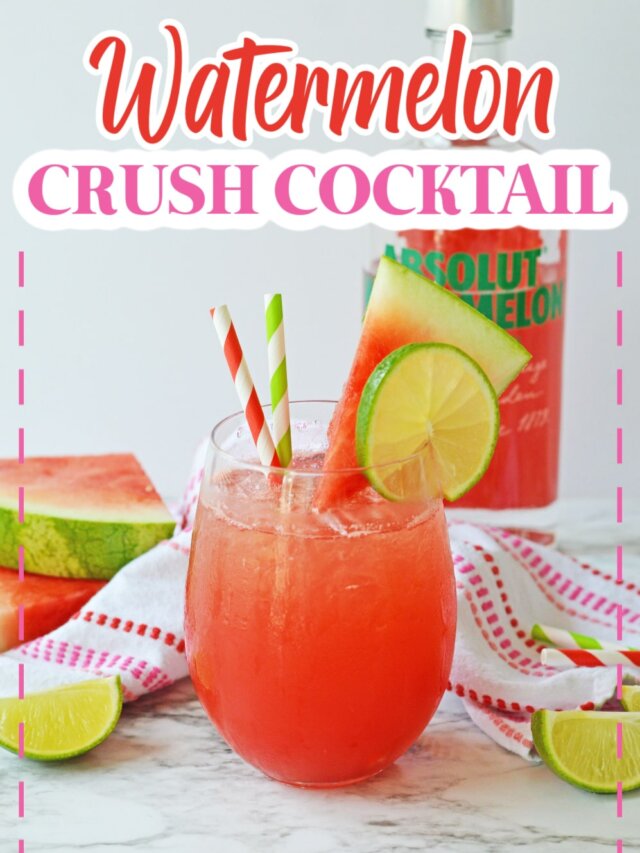 watermelon crush cocktail on a marble counter.