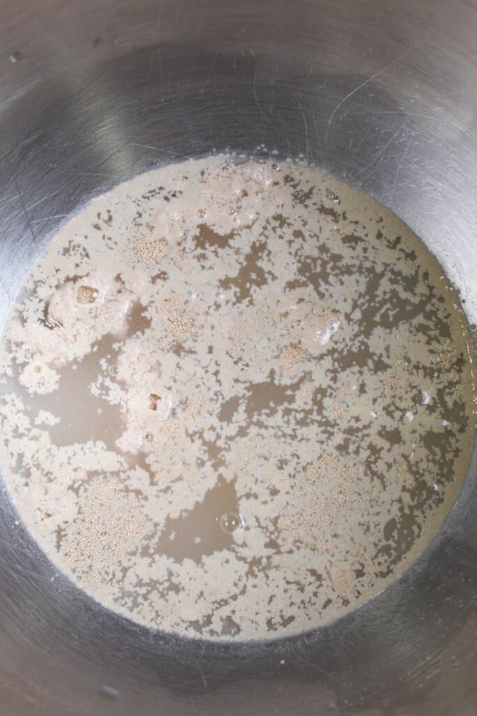 yeast blooming in a mixing bowl.