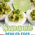 guacamole deviled eggs on a plate.