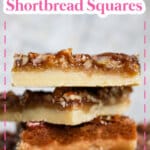 pecan shortbread cookies stacked on a plate.