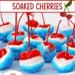 rum soaked cherries on a plate.