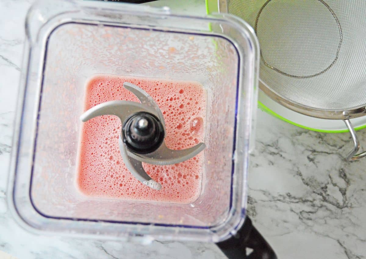 pureed watermelon in a blender.