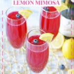 three blueberry lemon mimosas on a counter.