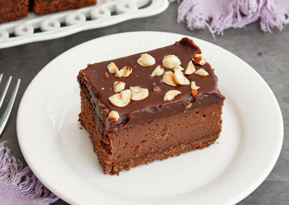 small nutella cheescake bar on a small plate.