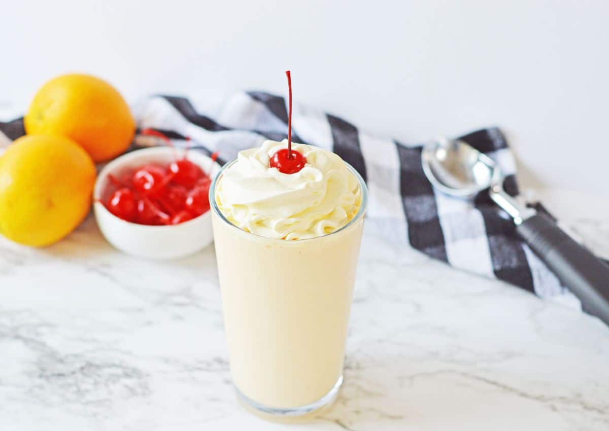 orange creamsicle shake on a counter.