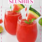 two watermelon slushes on a counter.