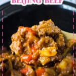 slow cooker full of cooked beijing beef.