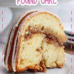 slice of coffee cake pound cake on small plate.
