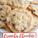 plate full of crunchy chocolate chip cookies.