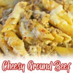 spoonful of cheesy ground beef pasta skillet.