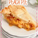 slice of peach pie on a small plate.