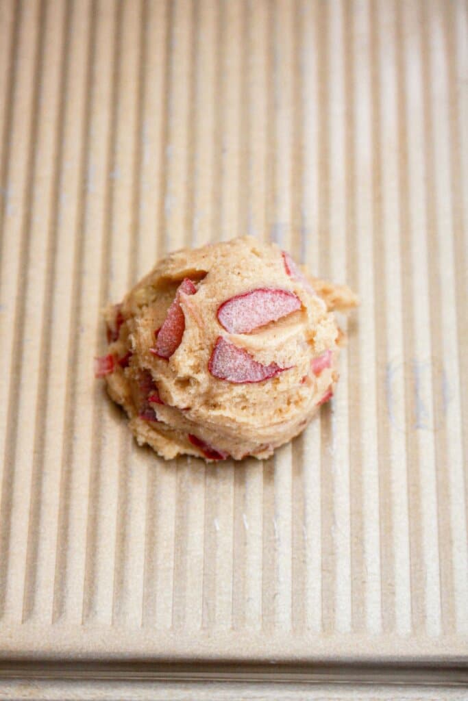 cookie dough on a baking sheet.