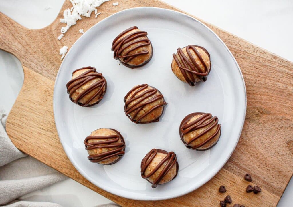 samoa truffles on a serving platter.