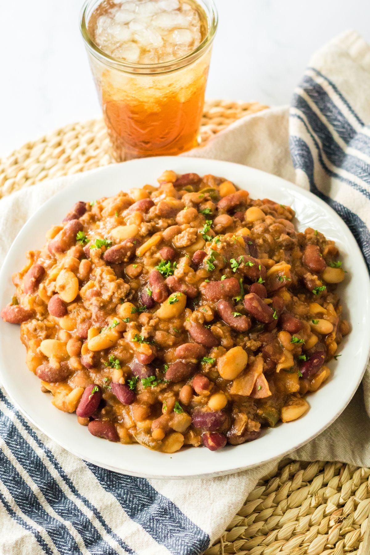 plate full of slow cooker cowboy beans.