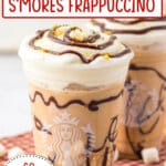 Two smores frappuccinos on a counter.