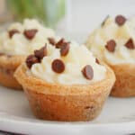 three cannoli cookie cups on plate.