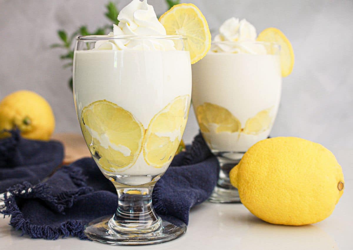 two copycat dunkin whipped lemonades on a counter.