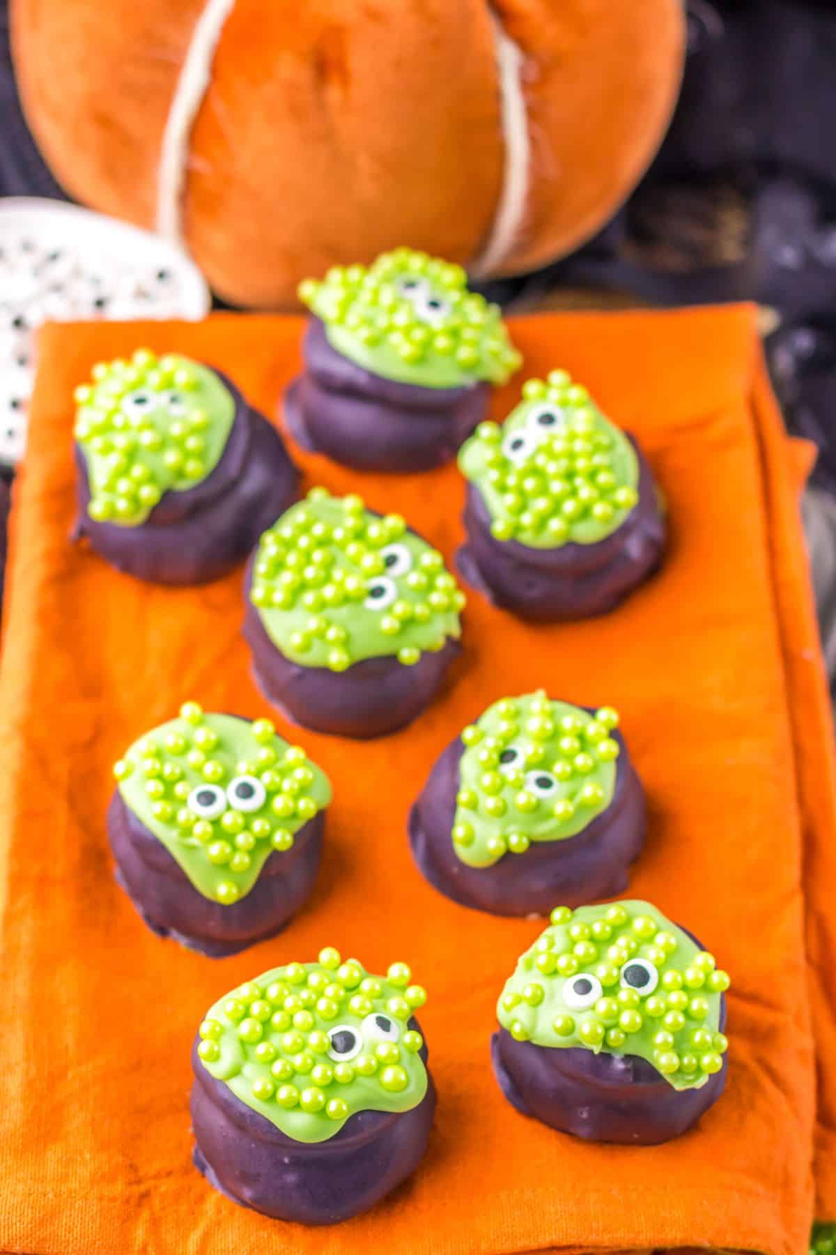 Cauldren Oreo Truffles on a counter.