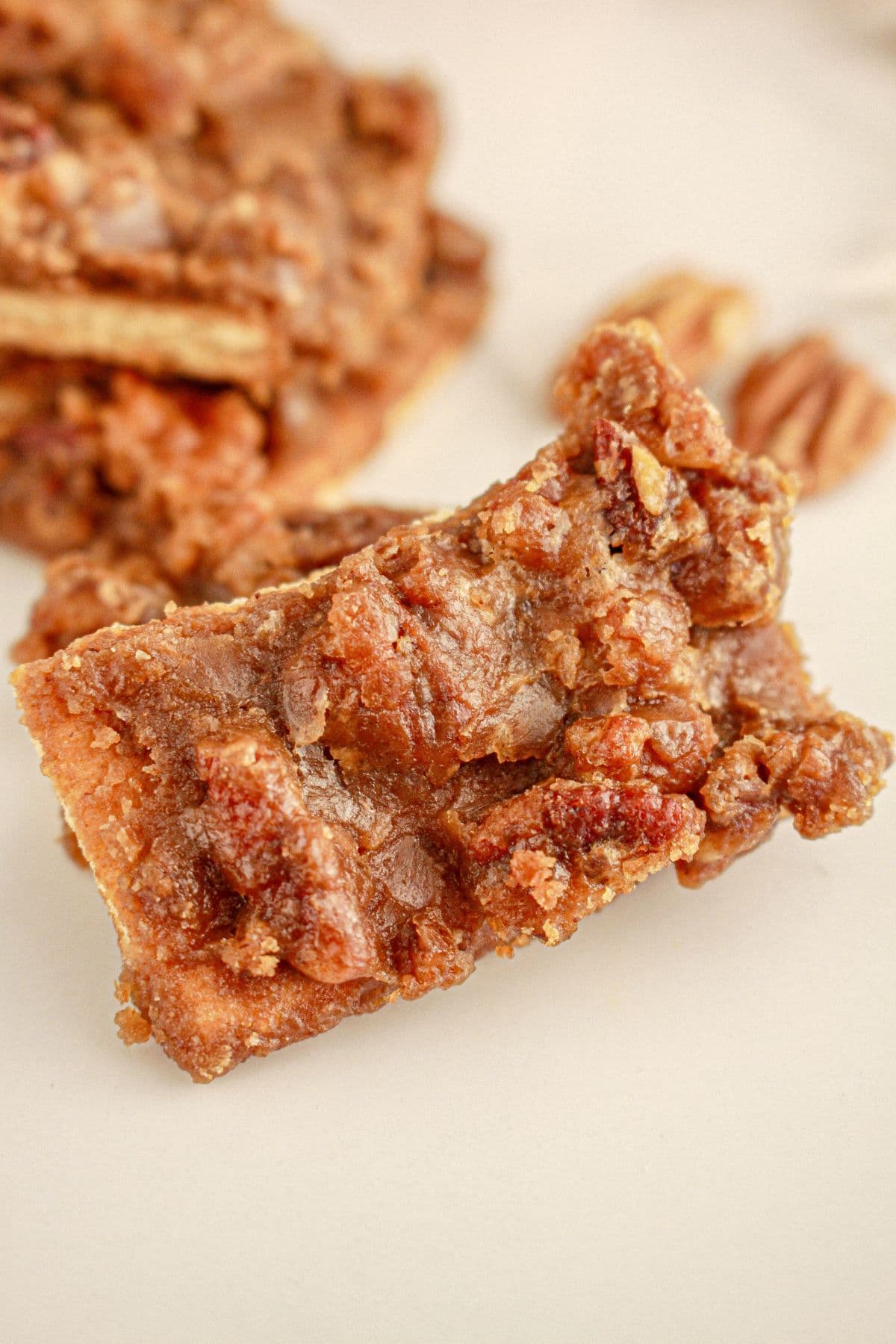 Pecan bark on a counter.