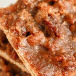 Pecan pie bark on counter.